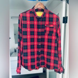 Descendant of Thieves red plaid button down shirt